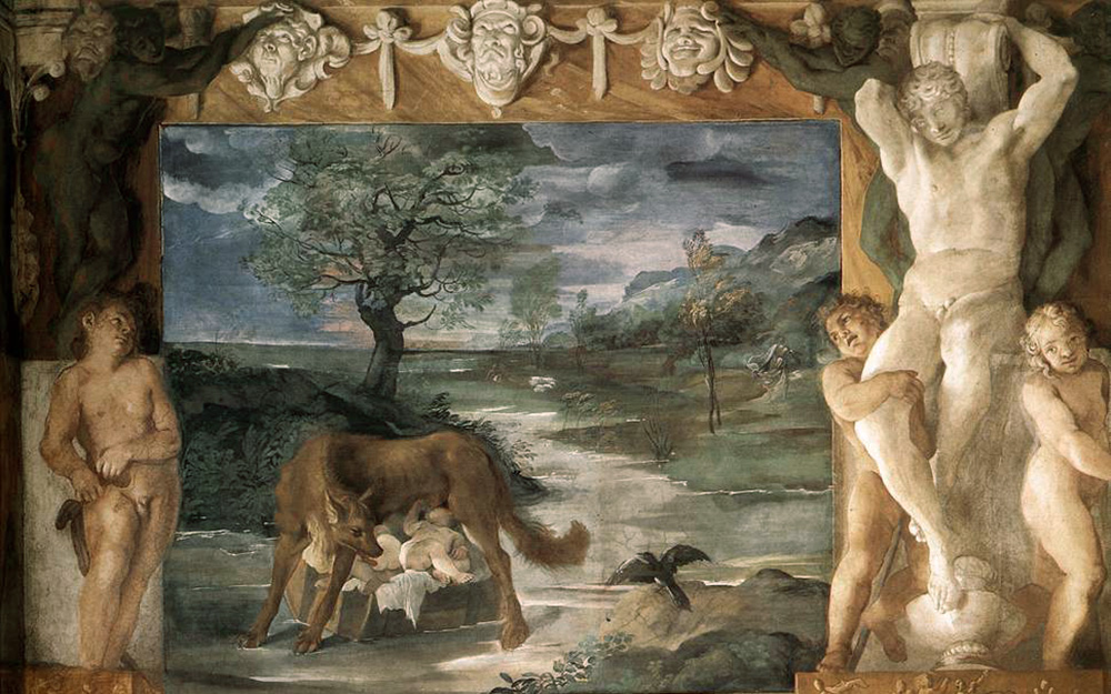 romulus and remus suckled by the wolf